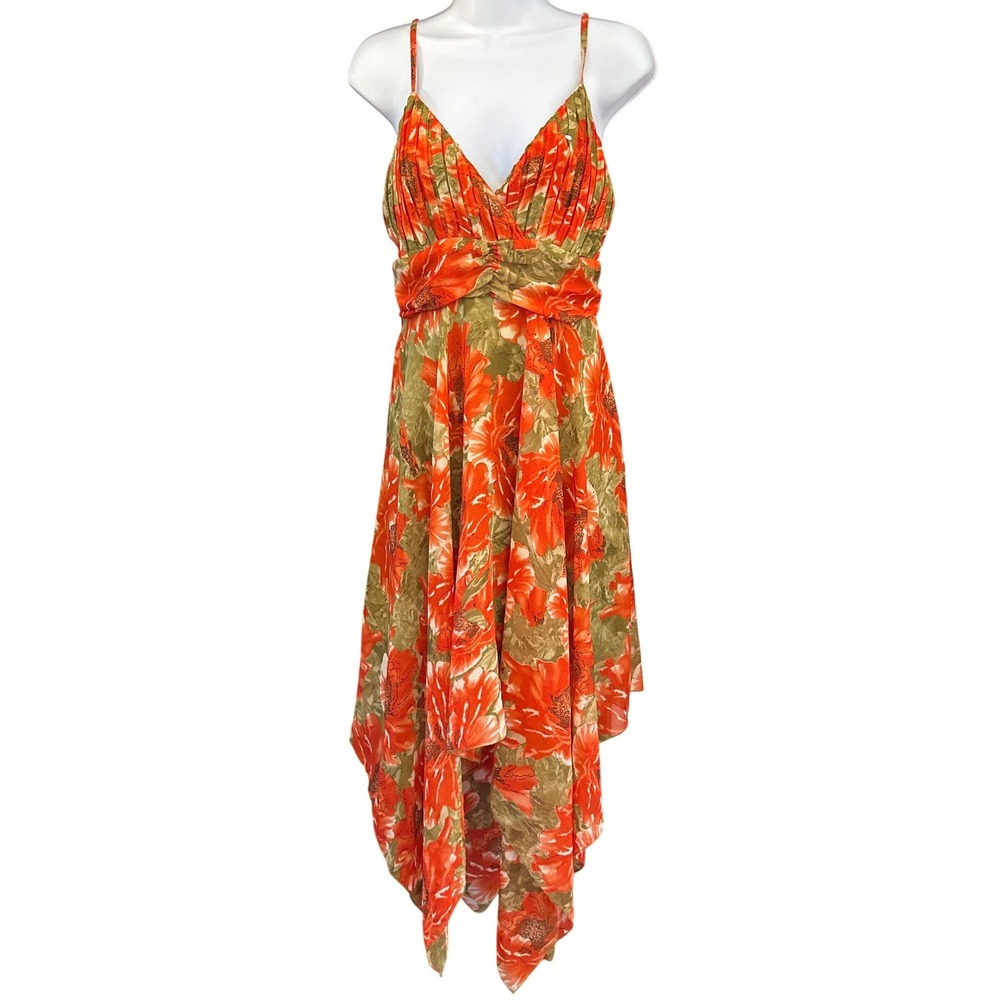 Vintage Y2K Shore Drive Floral Handkerchief Dress Tropical Boho Summer Sundress